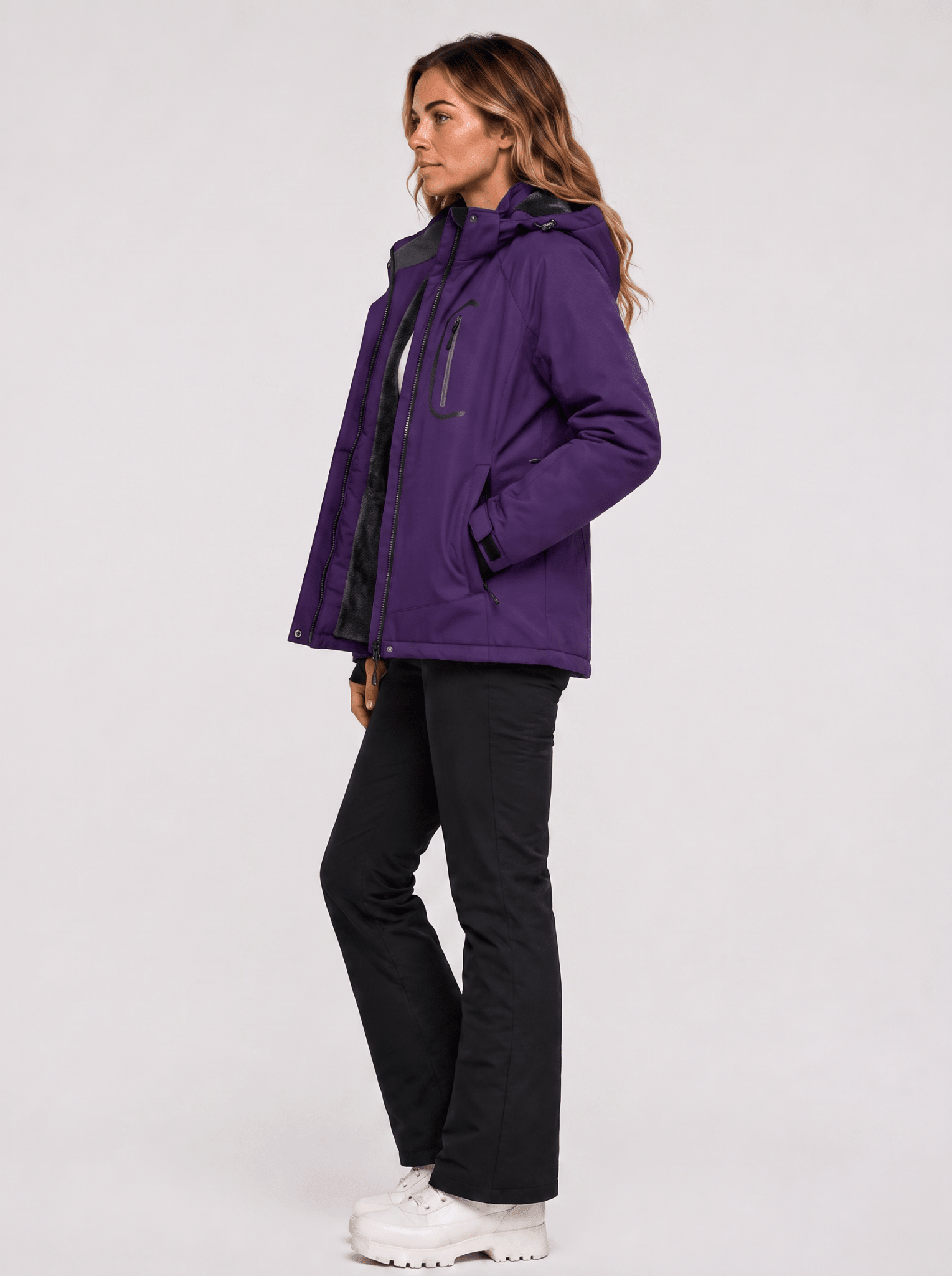YUCOLEN Women's Windproof Ski Jacket Warm Fleece Lined Winter Snow Coat in Dark Purple