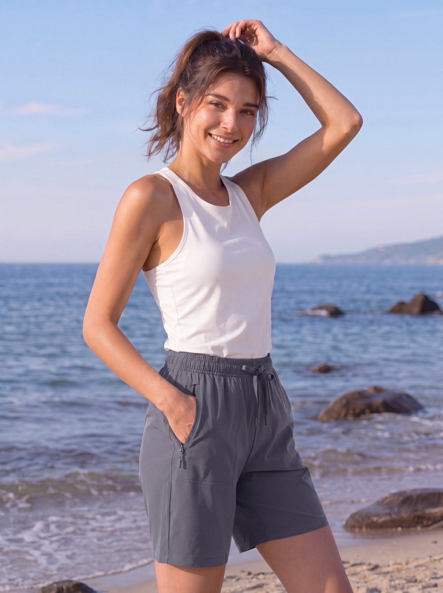 YUCOLEN Women 8 Inch Inseam Hiking Shorts - Water Resistant Quick Dry Golf Shorts with Zipper Pockets in Deep Grey