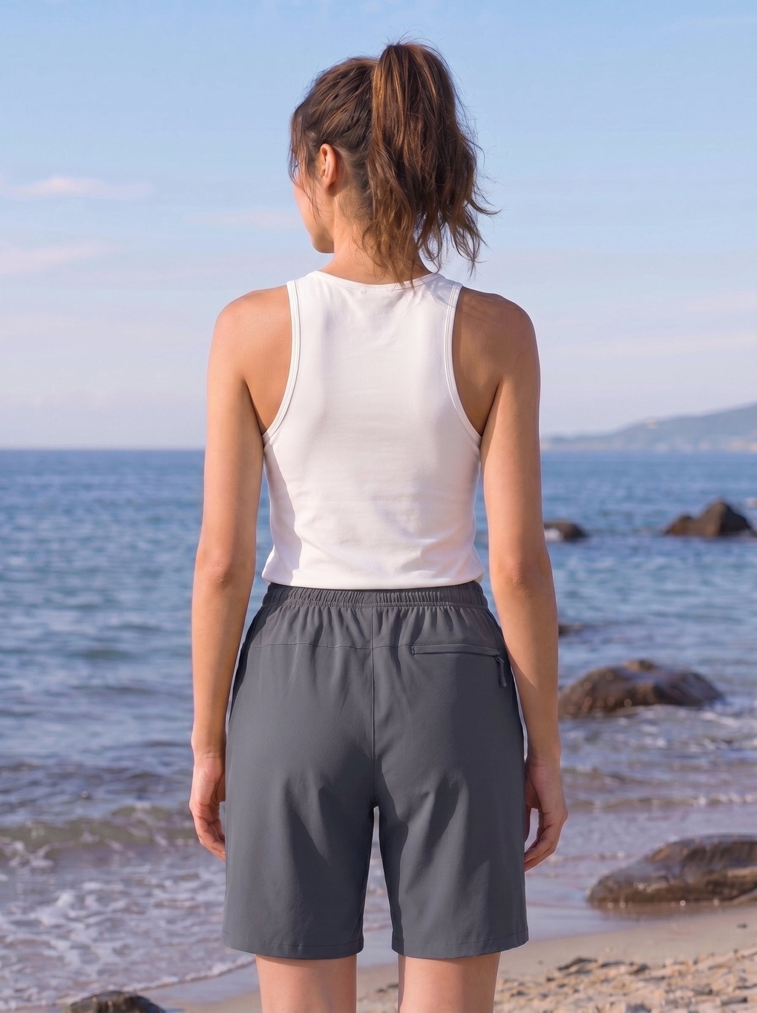 YUCOLEN Women 8 Inch Inseam Hiking Shorts - Water Resistant Quick Dry Golf Shorts with Zipper Pockets in Deep Grey