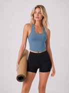 YUCOLEN Women Crop Workout Tank Top with Built in Bra Padded Racerback Yoga Top in Dusty Blue