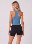 YUCOLEN Women Crop Workout Tank Top with Built in Bra Padded Racerback Yoga Top in Dusty Blue