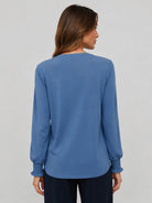 YUCOLEN Women's Lantern Sleeve Pleated Blouse Soft Cotton Rayon Dressy Top in Dusty Blue