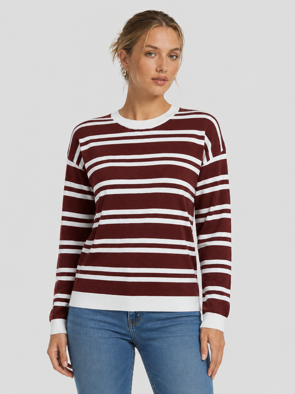 Women's Striped Crewneck Sweater Soft Knit Casual Loose Fit Pullover for Fall Winter