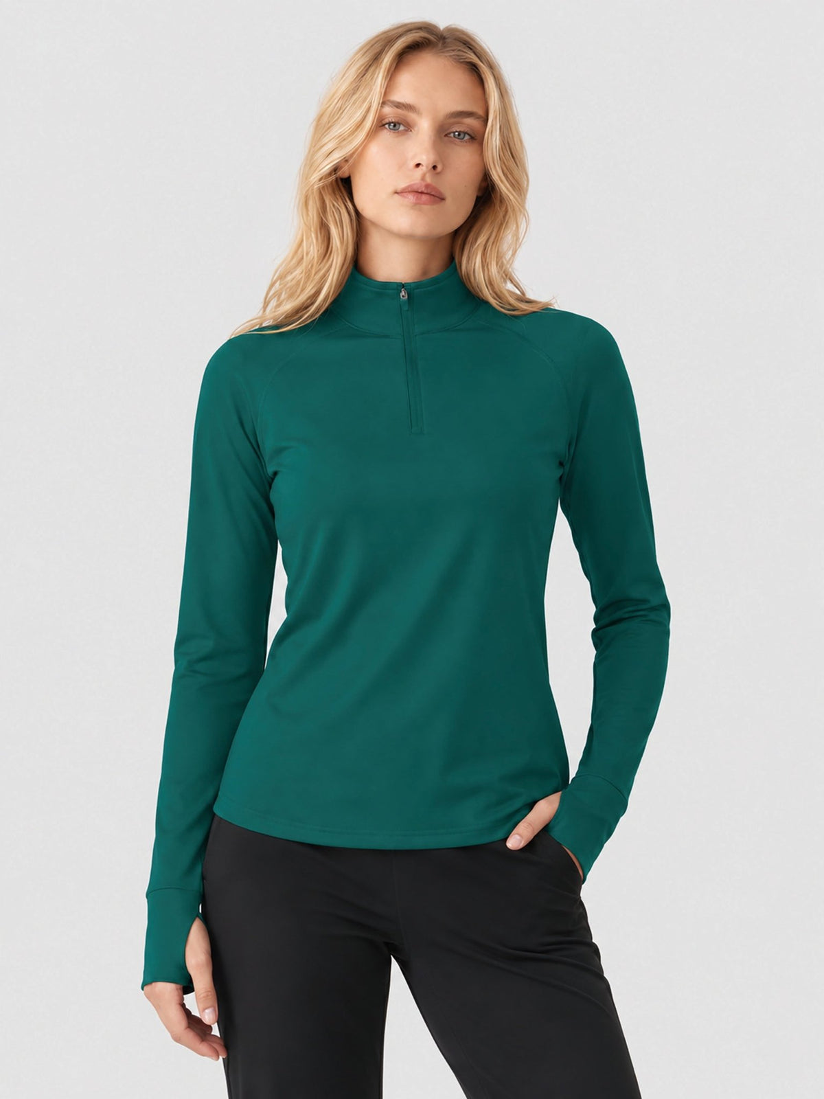 YUCOLEN Women's Fleece Quarter Zip Pullover for Running & Golf in Emerald Green