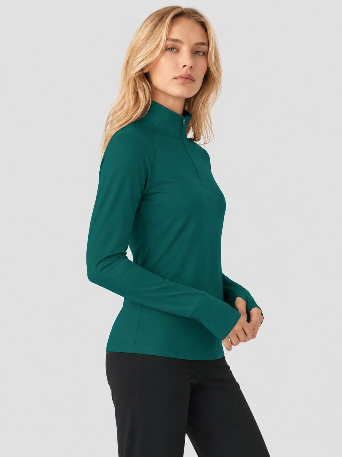YUCOLEN Women's Fleece Quarter Zip Pullover for Running & Golf in Emerald Green