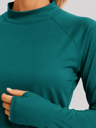 YUCOLEN Women's Thermal Fleece Lined Mock Neck Shirt with Thumb Holes in Emerald Green