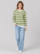 YUCOLEN Women's Striped Crewneck Sweater Soft Knit Casual Loose Fit Pullover for Fall Winter in Grass