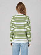 YUCOLEN Women's Striped Crewneck Sweater Soft Knit Casual Loose Fit Pullover for Fall Winter in Grass