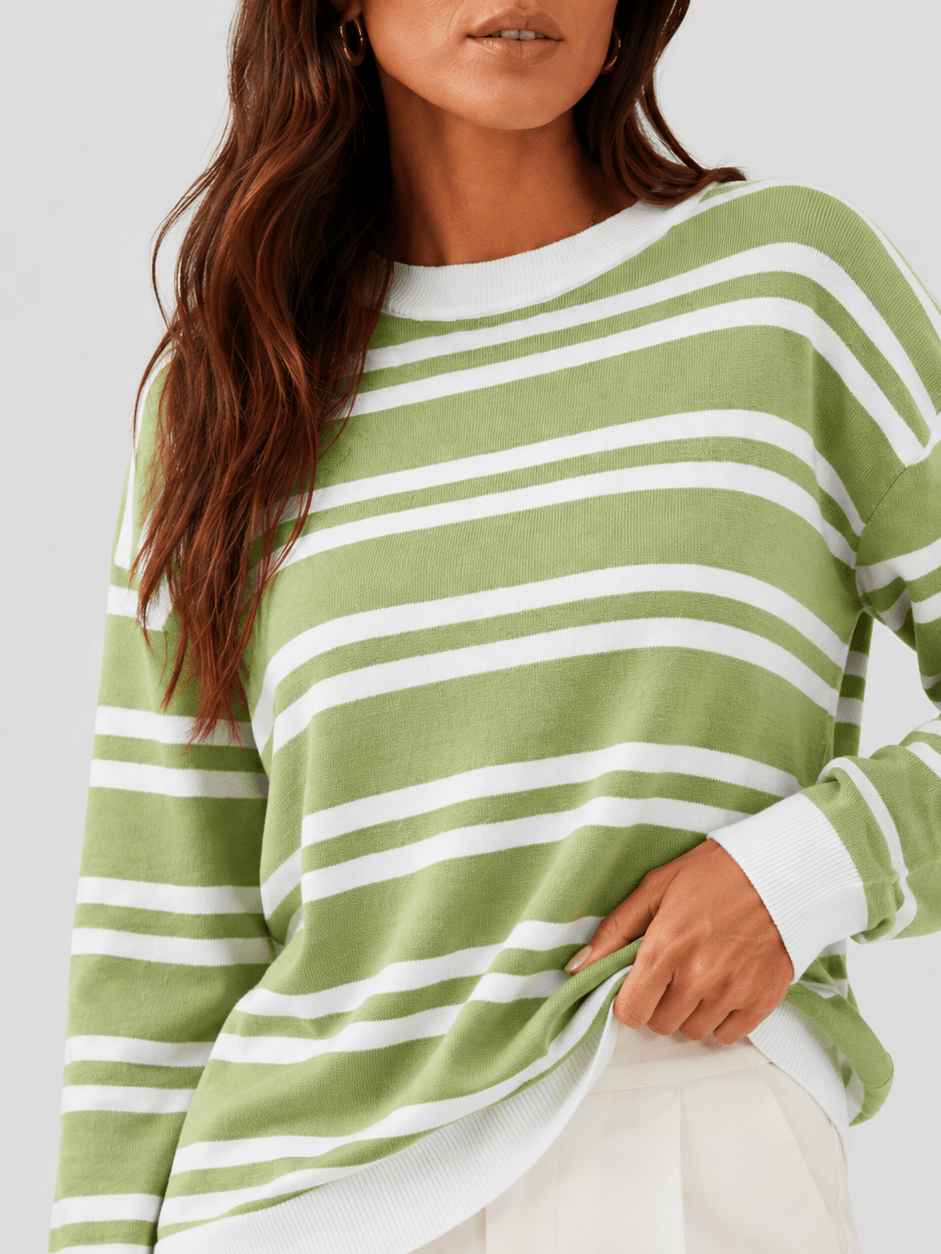 YUCOLEN Women's Striped Crewneck Sweater Soft Knit Casual Loose Fit Pullover for Fall Winter in Grass