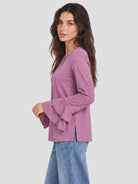 YUCOLEN Women's Double Ruffle Bell Sleeve Dressy Casual Tunic Blouse in Gray Purple