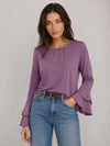 YUCOLEN Women's Double Ruffle Bell Sleeve Dressy Casual Tunic Blouse in Gray Purple