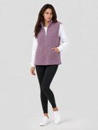 YUCOLEN Women's Sherpa Fleece Vest Fuzzy Zip Up Sleeveless Jacket with 4 Pockets in Gray Purple