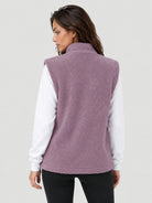 YUCOLEN Women's Sherpa Fleece Vest Fuzzy Zip Up Sleeveless Jacket with 4 Pockets in Gray Purple