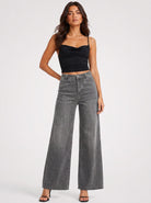 YUCOLEN Women's High Waisted Wide Leg Jeans Stretchy Vintage Loose Denim Pants in Gray