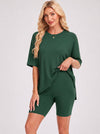 YUCOLEN Women's 2 Piece Oversized Lounge Set Matching Shorts and Tee Summer Casual Travel Athleisure Outfit in Green