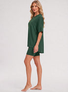 YUCOLEN Women's 2 Piece Oversized Lounge Set Matching Shorts and Tee Summer Casual Travel Athleisure Outfit in Green