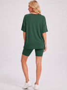 YUCOLEN Women's 2 Piece Oversized Lounge Set Matching Shorts and Tee Summer Casual Travel Athleisure Outfit in Green
