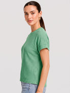 YUCOLEN Women's Oversized Ribbed Knit Short Sleeve T-Shirt Loose Batwing Casual Top in Green