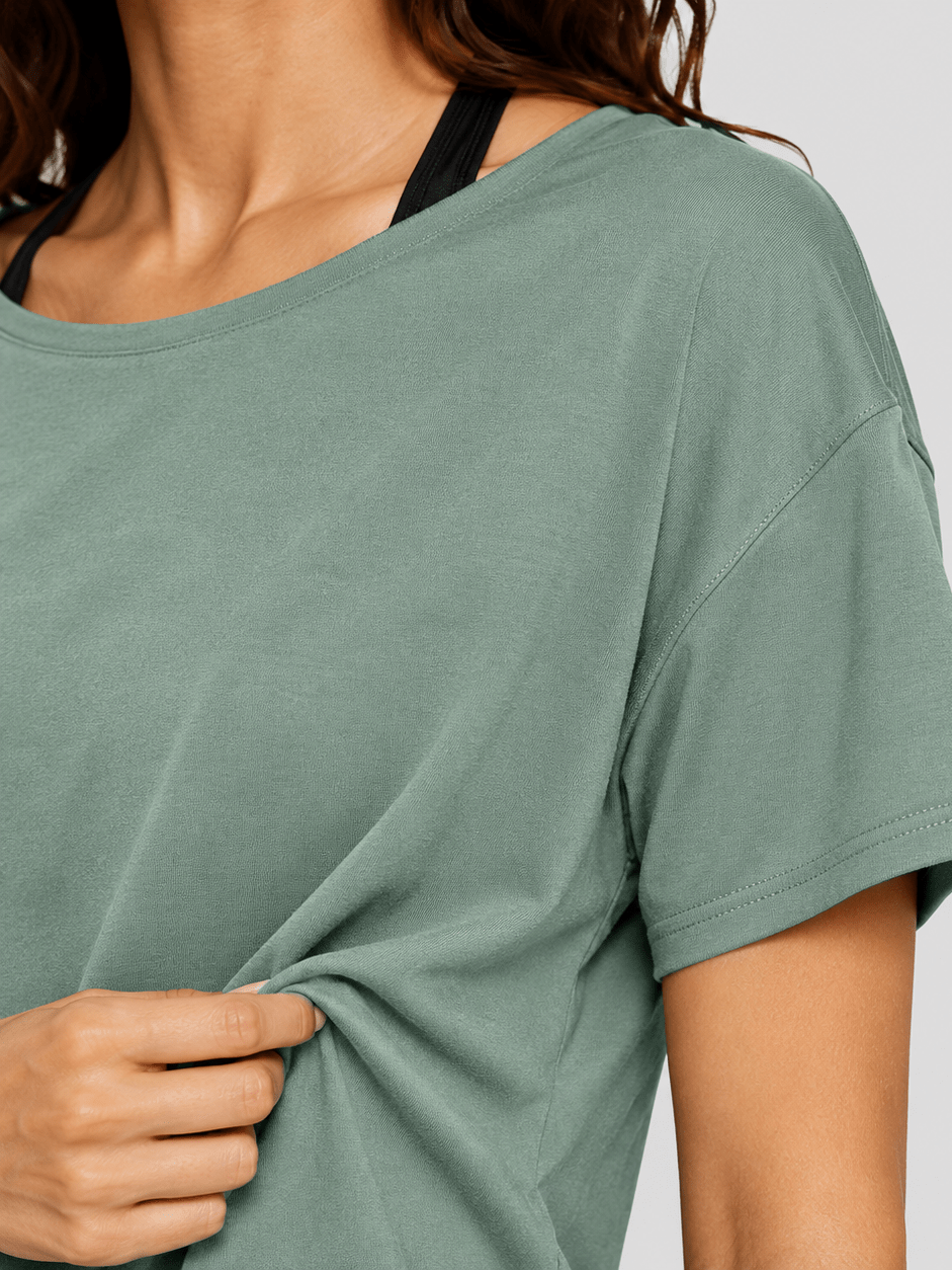 YUCOLEN Women's Reversible Workout Tee Open Back Loose Fit Athletic Shirt in Green