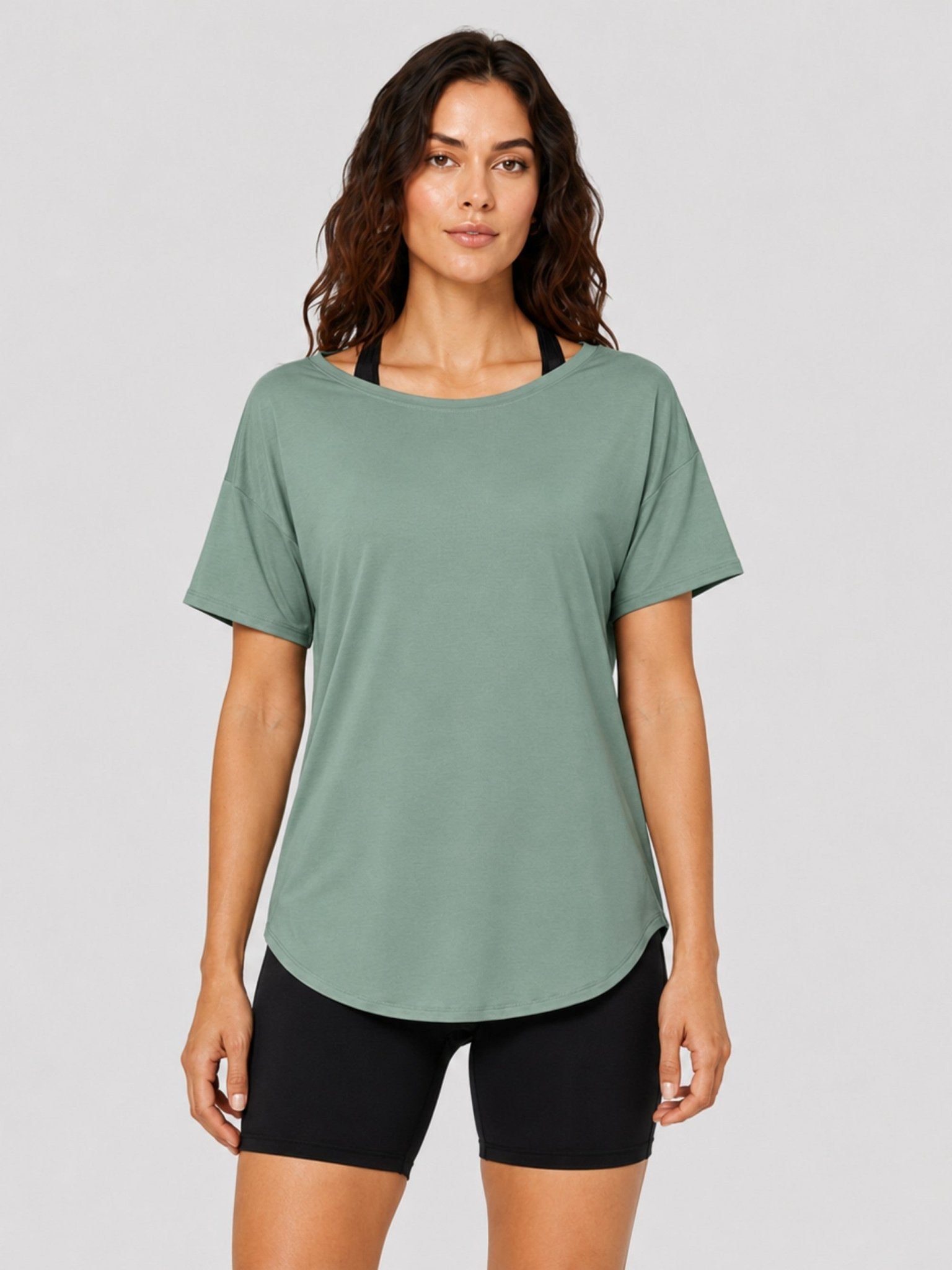 YUCOLEN Women's Reversible Workout Tee Open Back Loose Fit Athletic Shirt in Green