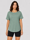YUCOLEN Women's Reversible Workout Tee Open Back Loose Fit Athletic Shirt in Green