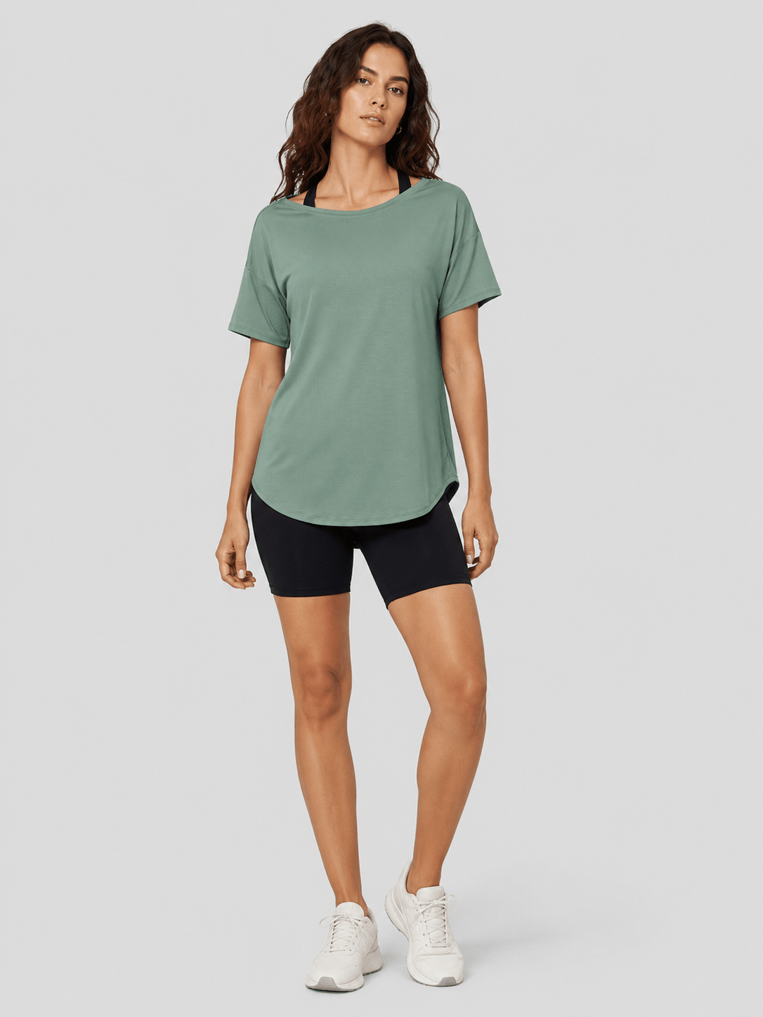 YUCOLEN Women's Reversible Workout Tee Open Back Loose Fit Athletic Shirt in Green