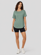 YUCOLEN Women's Reversible Workout Tee Open Back Loose Fit Athletic Shirt in Green