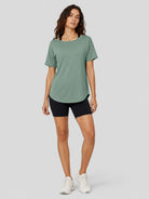 YUCOLEN Women's Reversible Workout Tee Open Back Loose Fit Athletic Shirt in Green