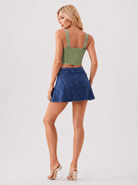 YUCOLEN Women's Square Neck Denim Look Tank Top with Built-in Bra Slim Fit Crop Workout Top in Green