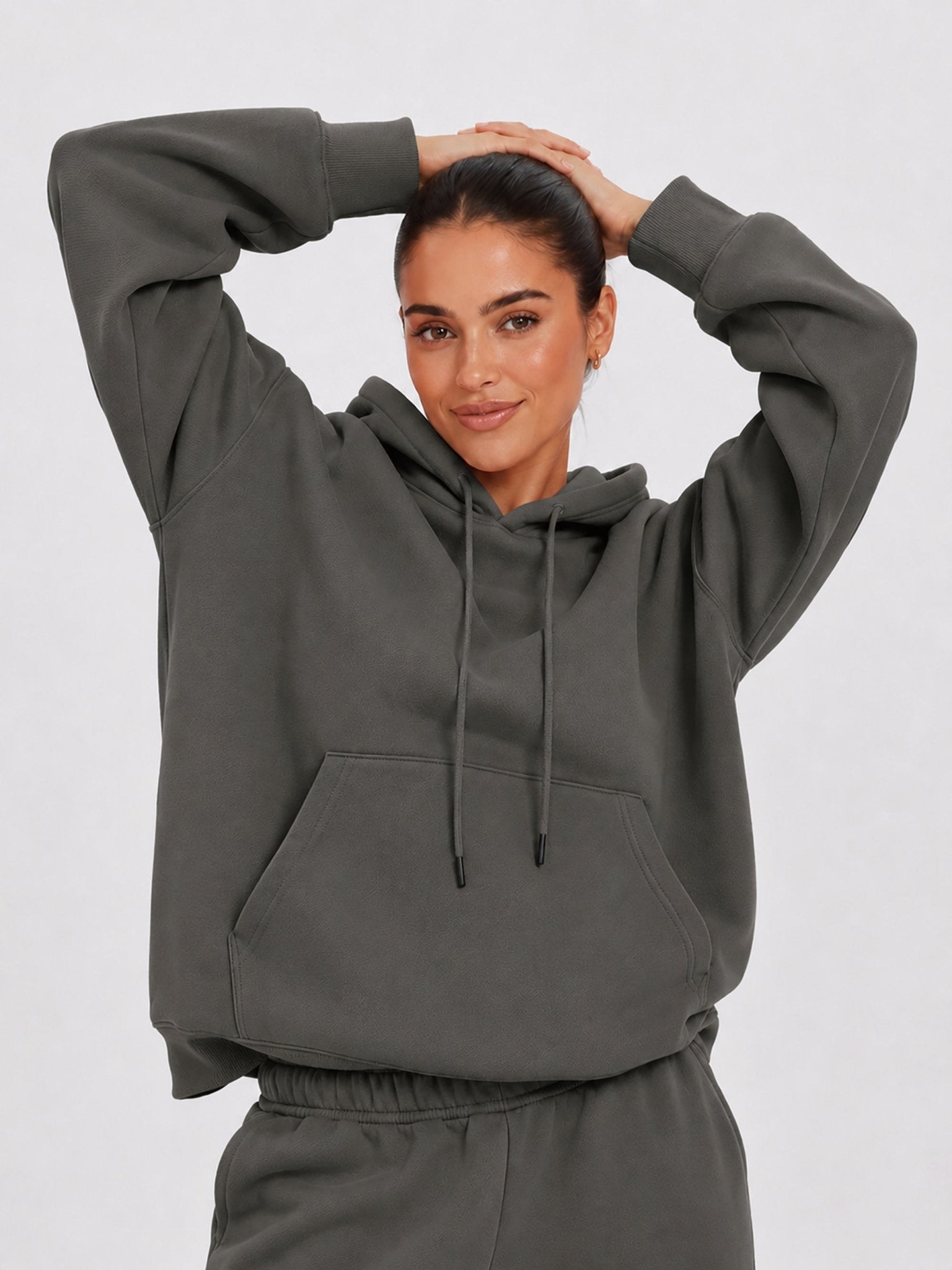 YUCOLEN Unisex Oversized Cotton Fleece Hoodie with Kangaroo Pocket in Grey brown