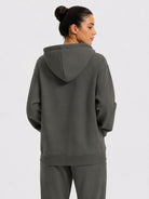 YUCOLEN Unisex Oversized Cotton Fleece Hoodie with Kangaroo Pocket in Grey brown