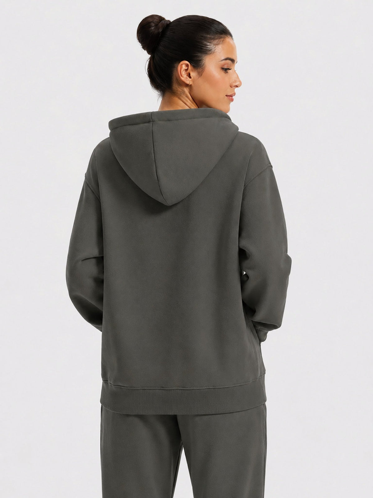 YUCOLEN Unisex Oversized Cotton Fleece Hoodie with Kangaroo Pocket in Grey brown