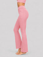 YUCOLEN Women's Flare Yoga Pants Foldover High Waist Bootcut Leggings with Pockets in Grey Pink