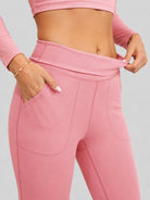 YUCOLEN Women's Flare Yoga Pants Foldover High Waist Bootcut Leggings with Pockets in Grey Pink