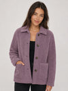 YUCOLEN Women‘s Button Down Fleece Jacket Soft Fuzzy Lapel Collar Coat with Pockets in Grey Purple