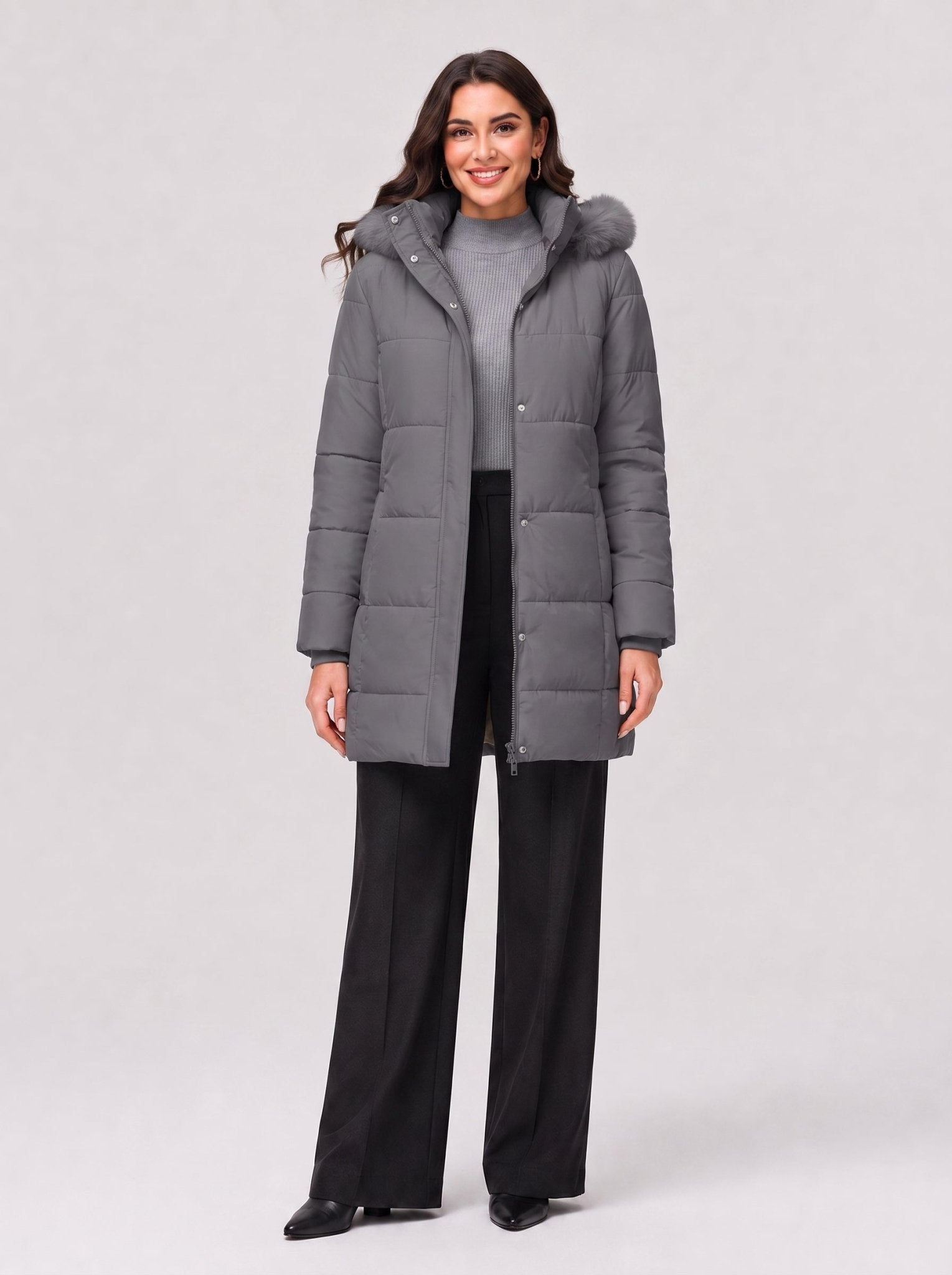 YUCOLEN Women's Long Winter Down Coat Fleece Lined Puffer Jackets in Grey