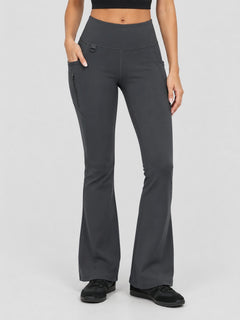 YUCOLEN Women's Thermal Water Resistant Fleece Lined Flare Leggings with 3 Pockets in Grey