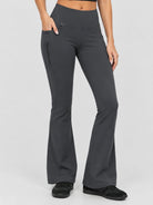 YUCOLEN Women's Thermal Water Resistant Fleece Lined Flare Leggings with 3 Pockets in Grey