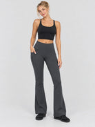 YUCOLEN Women's Thermal Water Resistant Fleece Lined Flare Leggings with 3 Pockets in Grey