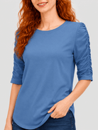 YUCOLEN Women's Puff Half Sleeve Tri-blend Top Casual Blouse in Hazy Blue