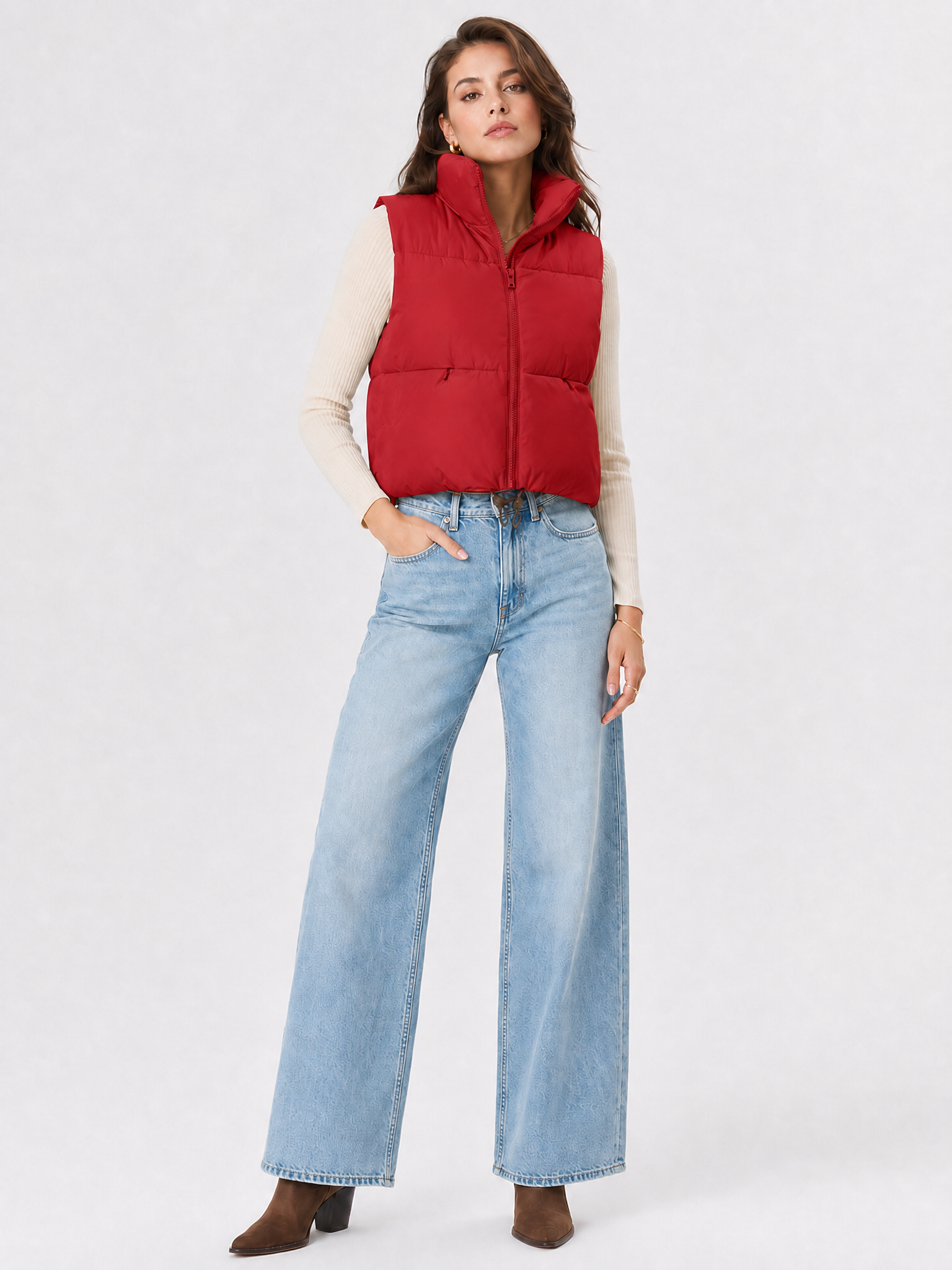 Women's Cropped Puffer Vest Lightweight Sleeveless Quilted Bubble Gilet
