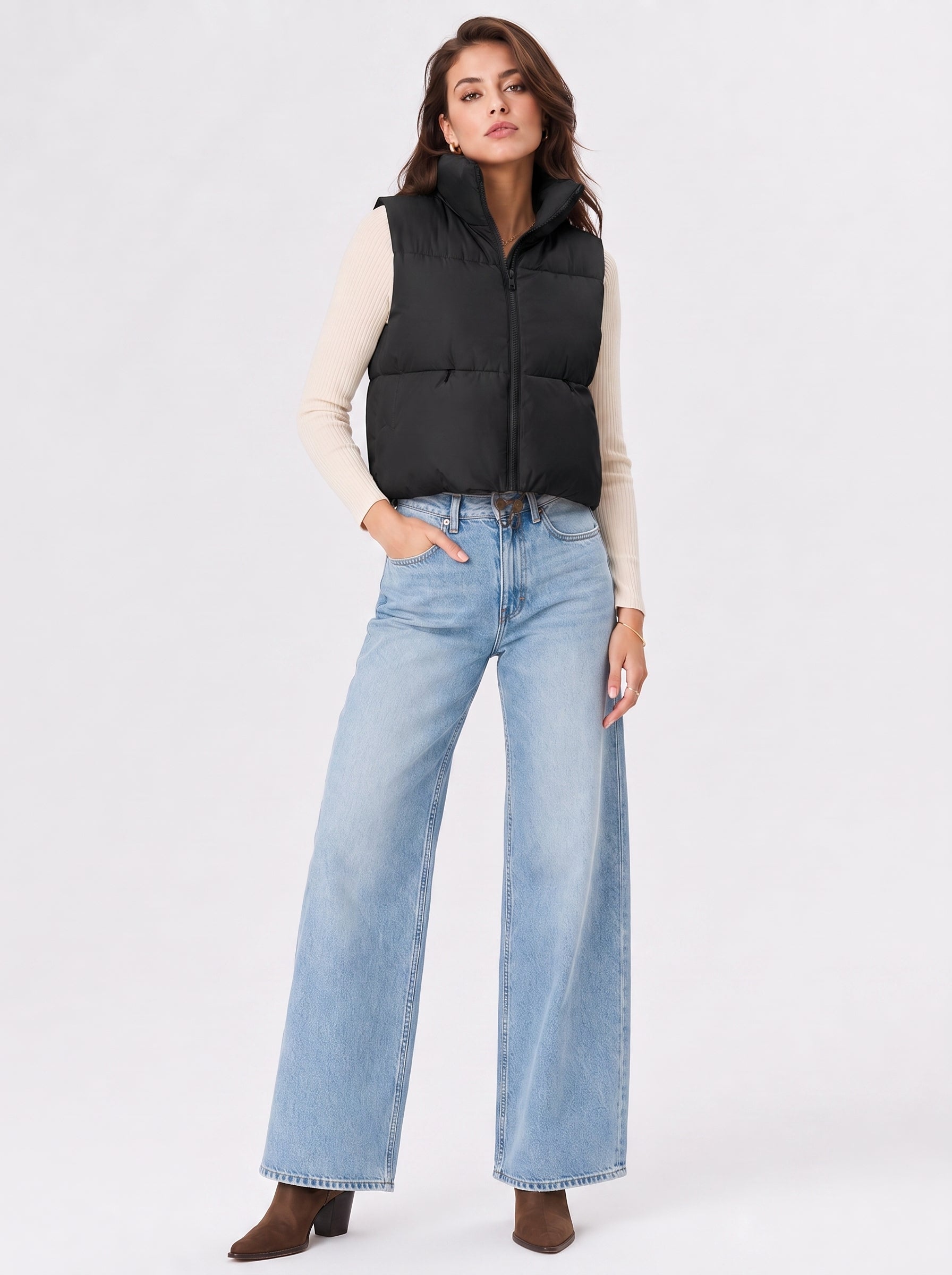 Women's Cropped Puffer Vest Lightweight Sleeveless Quilted Bubble Gilet