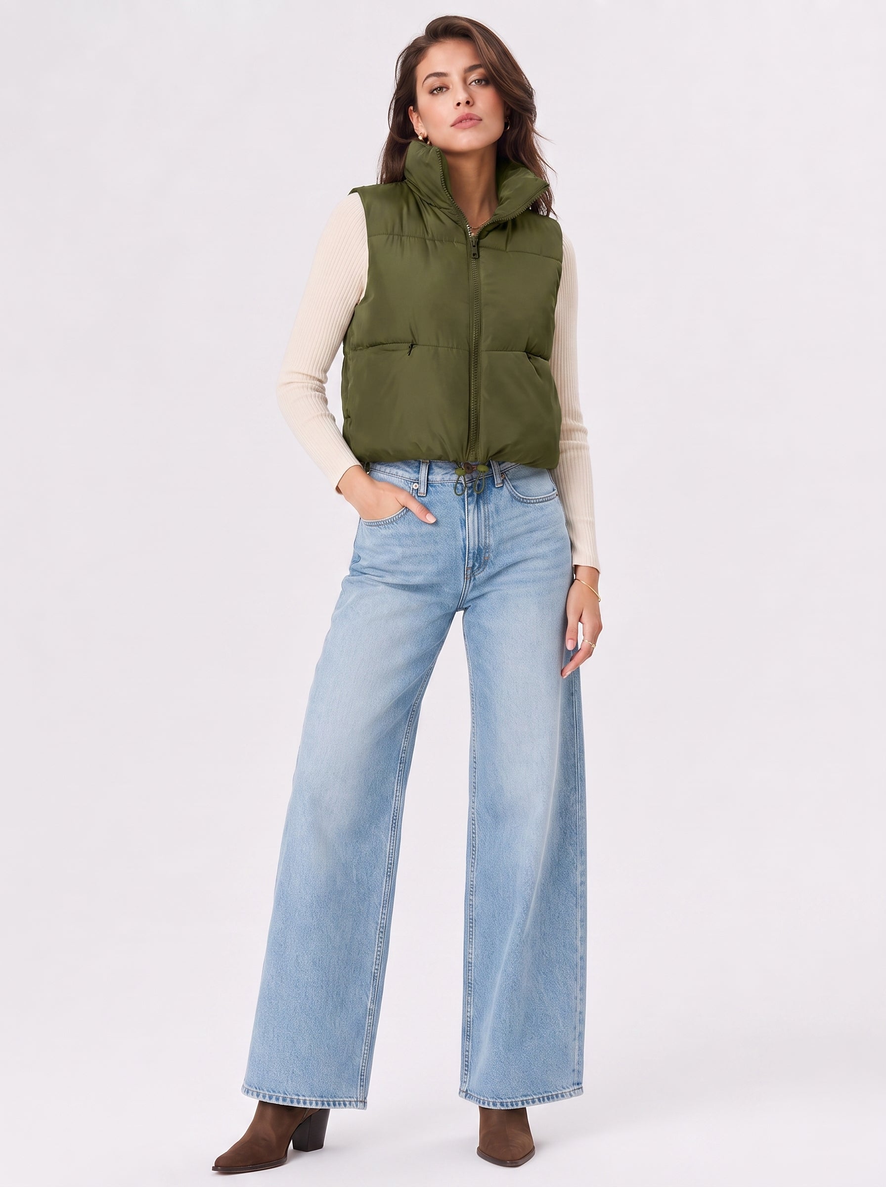 Women's Cropped Puffer Vest Lightweight Sleeveless Quilted Bubble Gilet
