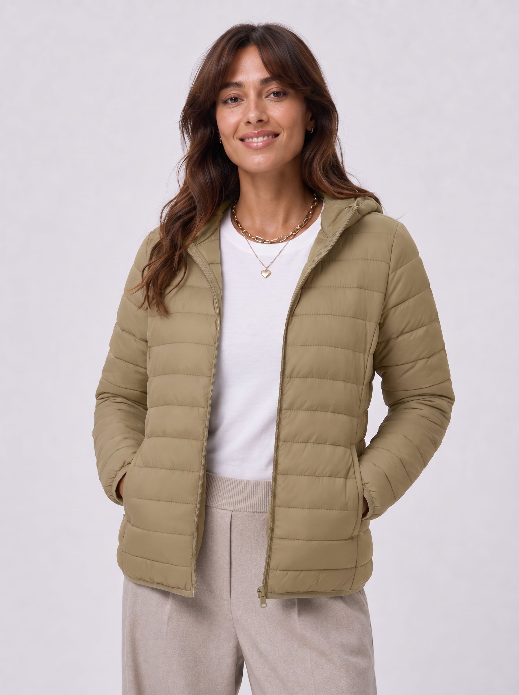 Women Lightweight Hooded Jacket Water-Resistant Quilted Outdoor Coat