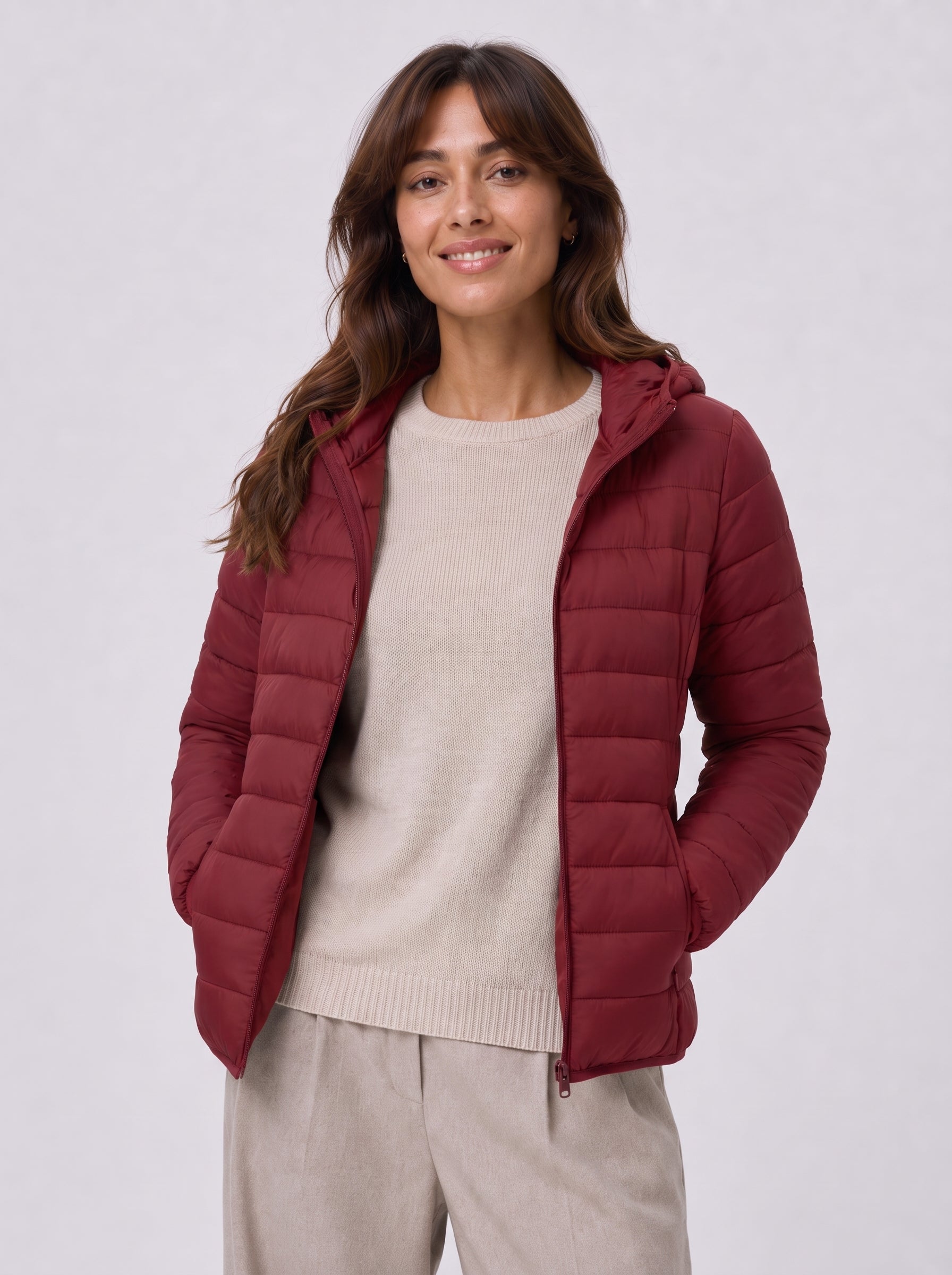 Women Lightweight Hooded Jacket Water-Resistant Quilted Outdoor Coat