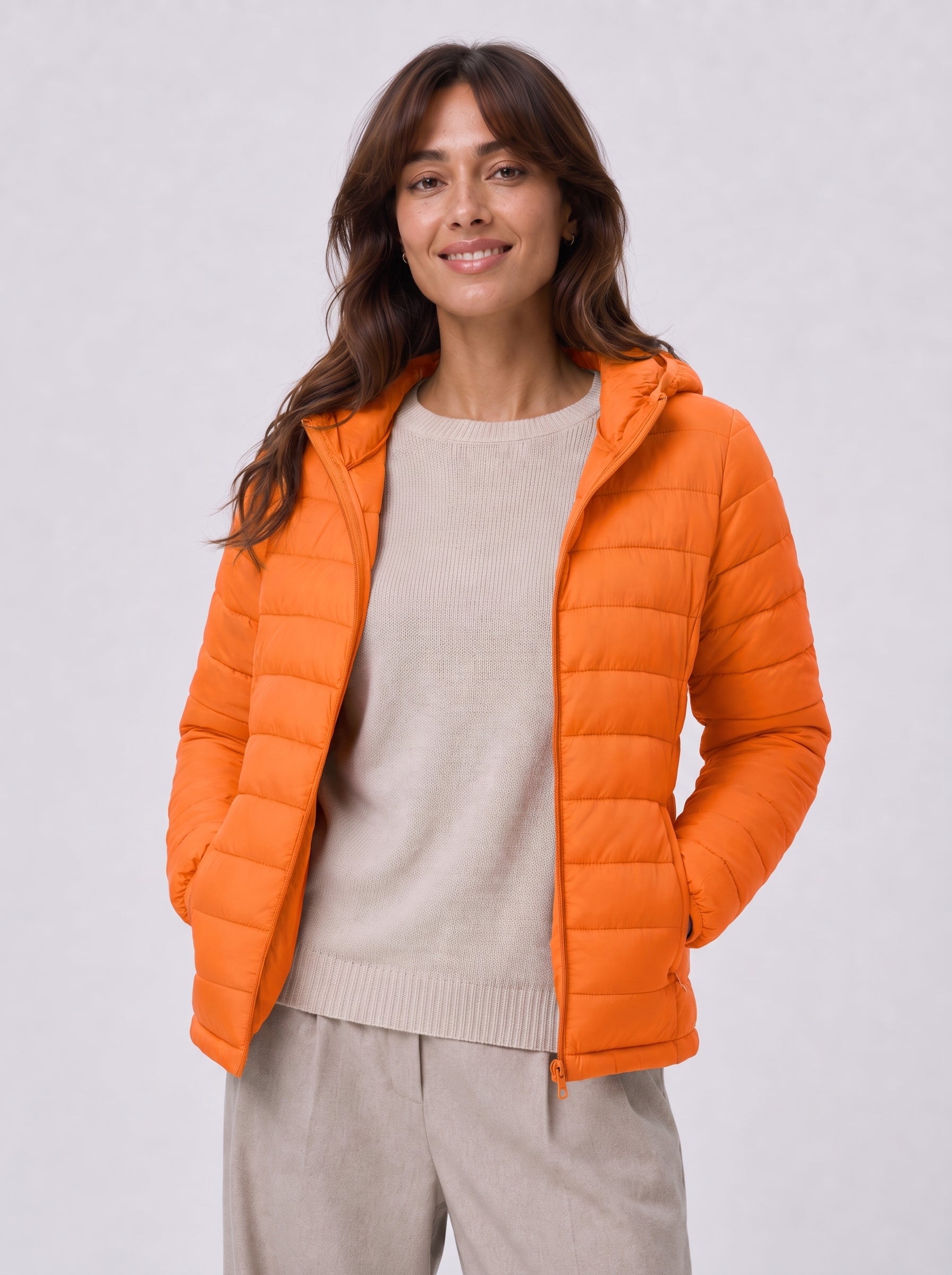 Women Lightweight Hooded Jacket Water-Resistant Quilted Outdoor Coat