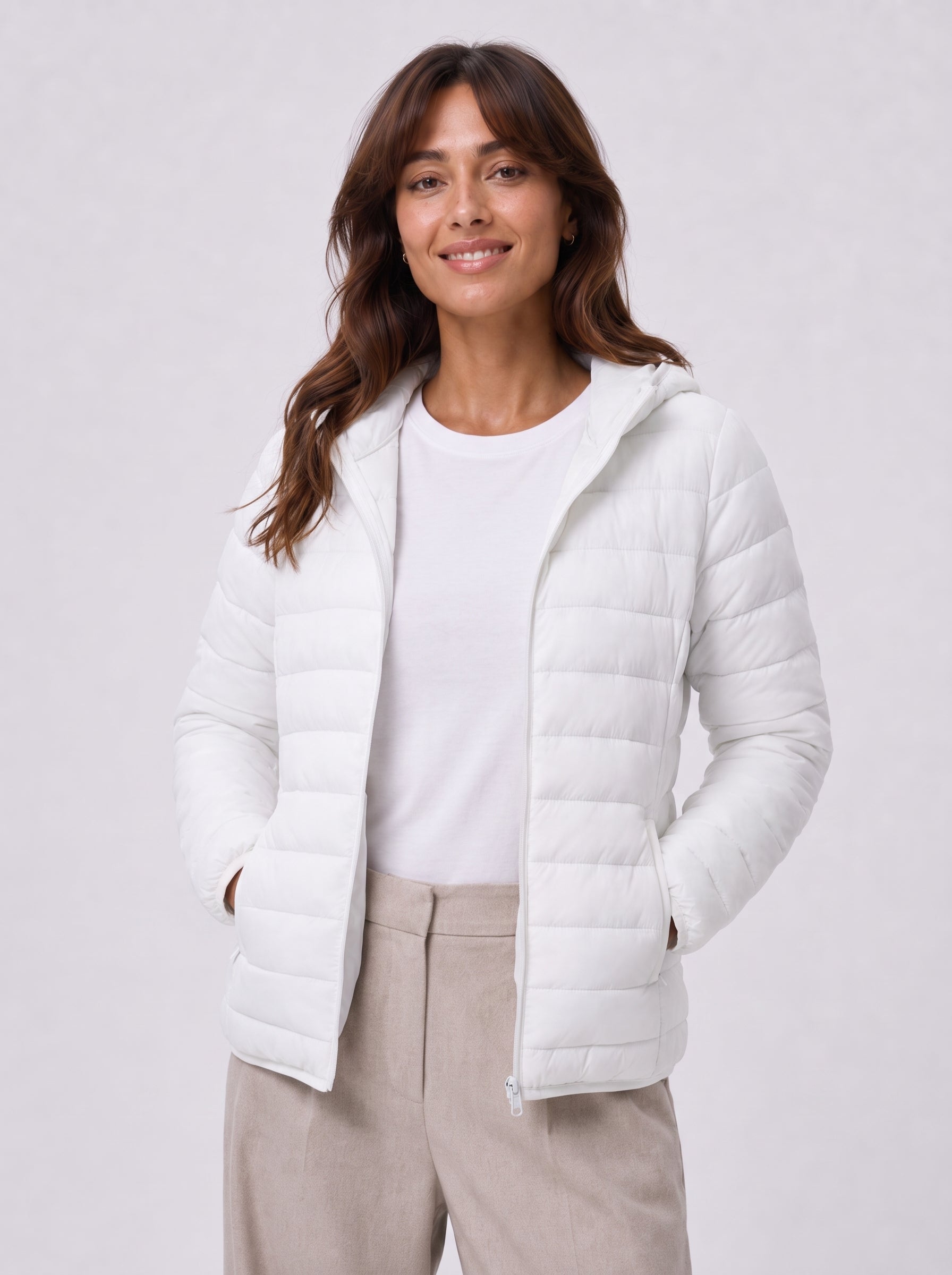 Women Lightweight Hooded Jacket Water-Resistant Quilted Outdoor Coat
