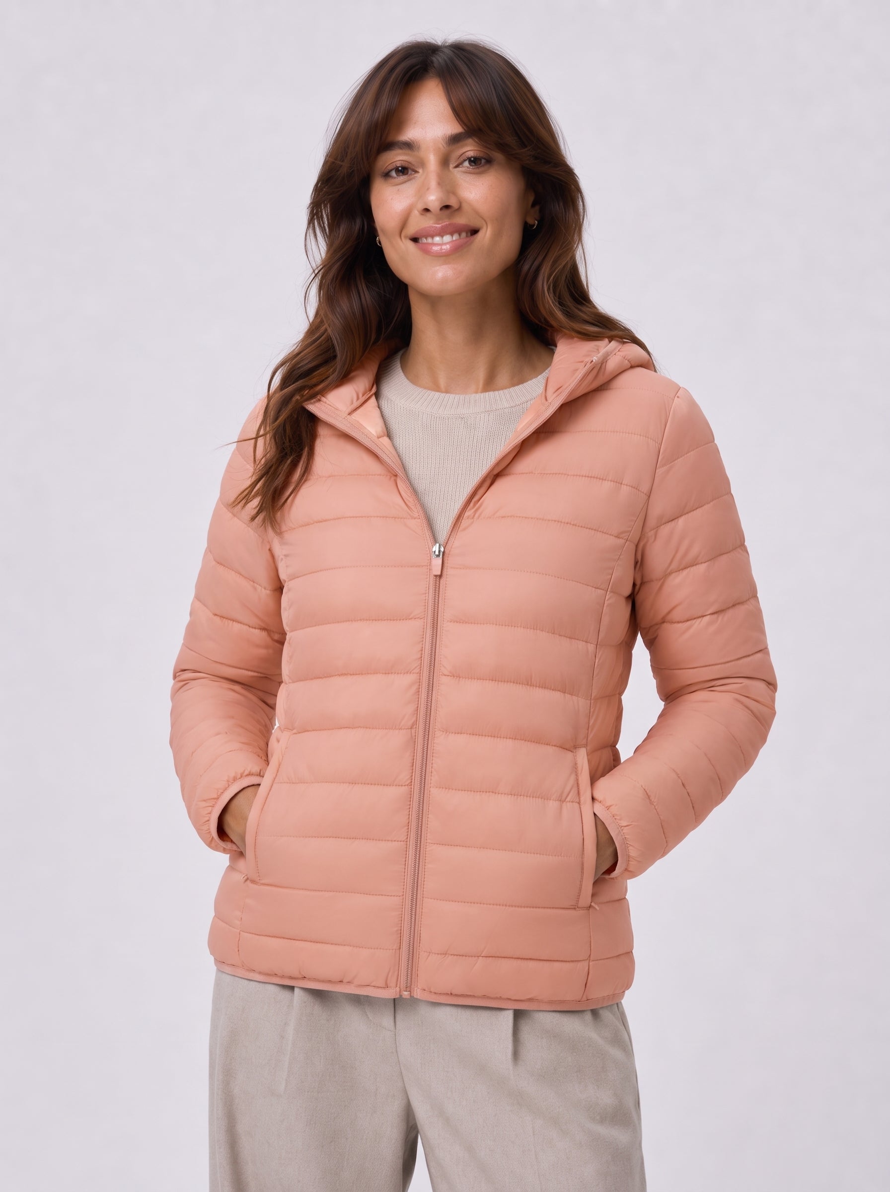 Women Lightweight Hooded Jacket Water-Resistant Quilted Outdoor Coat