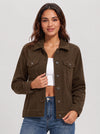 Women's Lightweight Cropped Corduroy Shacket with 4 Pockets Button Down Casual Jacket