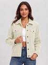 Women's Lightweight Cropped Corduroy Shacket with 4 Pockets Button Down Casual Jacket
